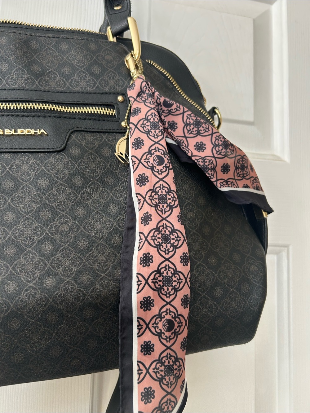 Big Buddha Black Shoulder Bag with Pink Scarf Accent - Picture 5 of 10